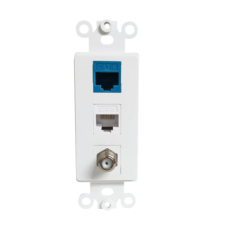 BUPLDET 2 Ethernet 1 Coax Decora Wall Plate Insert - Dual CAT6 RJ45 and Single Coaxial Keystone Insert for Midsize/Oversize Faceplate 2CAT6+coax