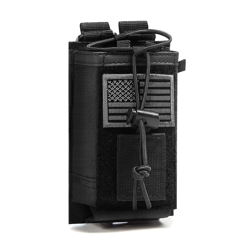 Tactical Radio Holder Radio Case Molle Radio Holster Military Heavy Duty Radios Pouch Bag for Two Ways Walkie Talkies Adjustable Storage with 1 Pack Patch(Dark Flag) with Dark Flag Patch