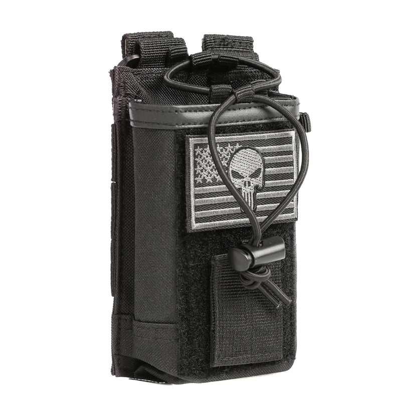 Radio Holder Radio Pouch Molle Radio Holster Tactical Radio Holder Radio Case Duty Belt Accessories Military Heavy Duty Radio Bag for Walkie Talkies Adjustable Storage with Patch（Punisher Skull Flag） Skull Flag Patch