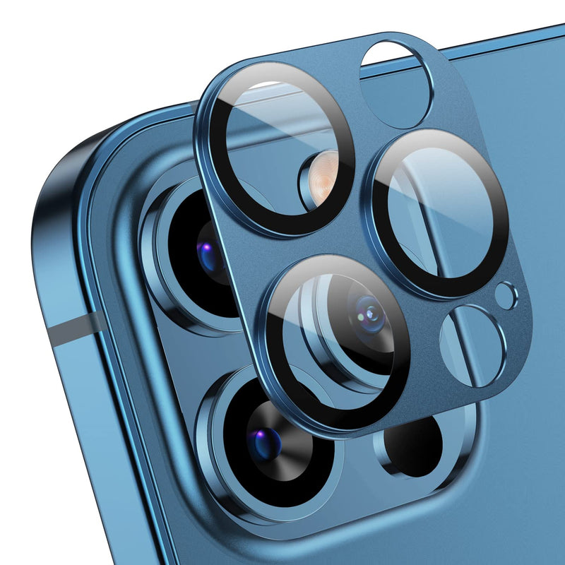 (2 Pack) Korecase for iPhone 12 Pro Max 6.7" Metal Camera Lens Protector Tempered Glass Film, Strong Adhesion, 9H Hardness Scratch Resistant Rear Camera Lens Cover Pacific Blue