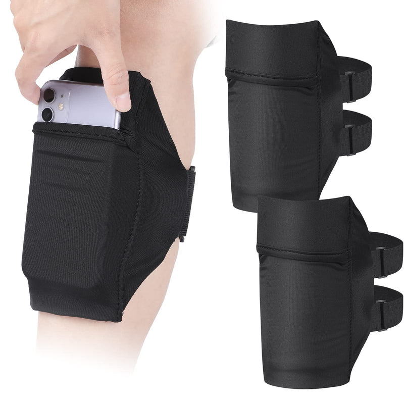 2 Packs Cell Phone Leg Straps Leg Phone Holder Arm Smartphone Band Non Slip Ankle Wallet Calf Leg Phone Straps Adjustable Arm Pouch for Women Men Running Hiking Equestrian Motorcycle, Black