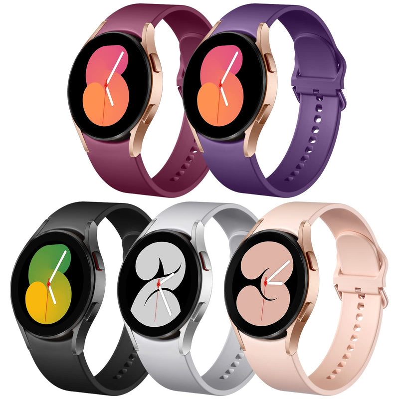 Lerobo Compatible for Samsung Galaxy Watch 4 Band/Galaxy Watch 5 Band 40mm 44mm/Galaxy Watch 5 Pro Band 45mm/Samsung Watch 4 Bands Classic 46mm 42mm, No gap Replacment Sport Strap Women Men, 5 Pack Black/Gray/Purple/Wine/Pink Sand