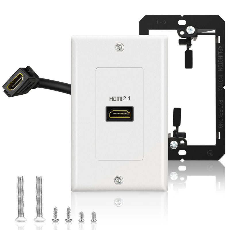 HDMI 2.1 Wall Plate, Electop 8K HDMI Wall Outlet Pass Through with Low Voltage Metal Mounting Bracket, Supports 8K@60Hz and 4K@120Hz, 3D, HDR, 48 Gbps HDMI Box, Fits Home Theater Systems 1 Port With Bracket