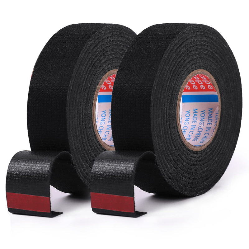 HSTECH 2 Rolls Width 1in Wire Loom Harness Tape, Speaker Wiring Harness Cloth Tape, Black Adhesive Fabric Tape, for Automobile Electrical Wire harnessing Noise Dampening Heat Proof （15mm X 15m） Width:15mm (2 Rolls)