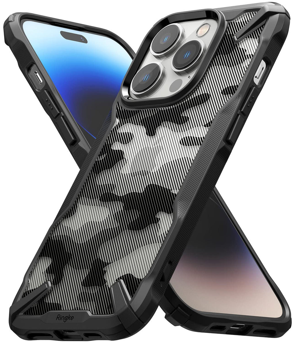 Ringke Fusion-X [Military Design] Compatible with iPhone 14 Pro Case 6.1 Inches, Camouflage Hard Back Heavy Duty Shockproof Advanced Protective Bumper Cover - Camo Black