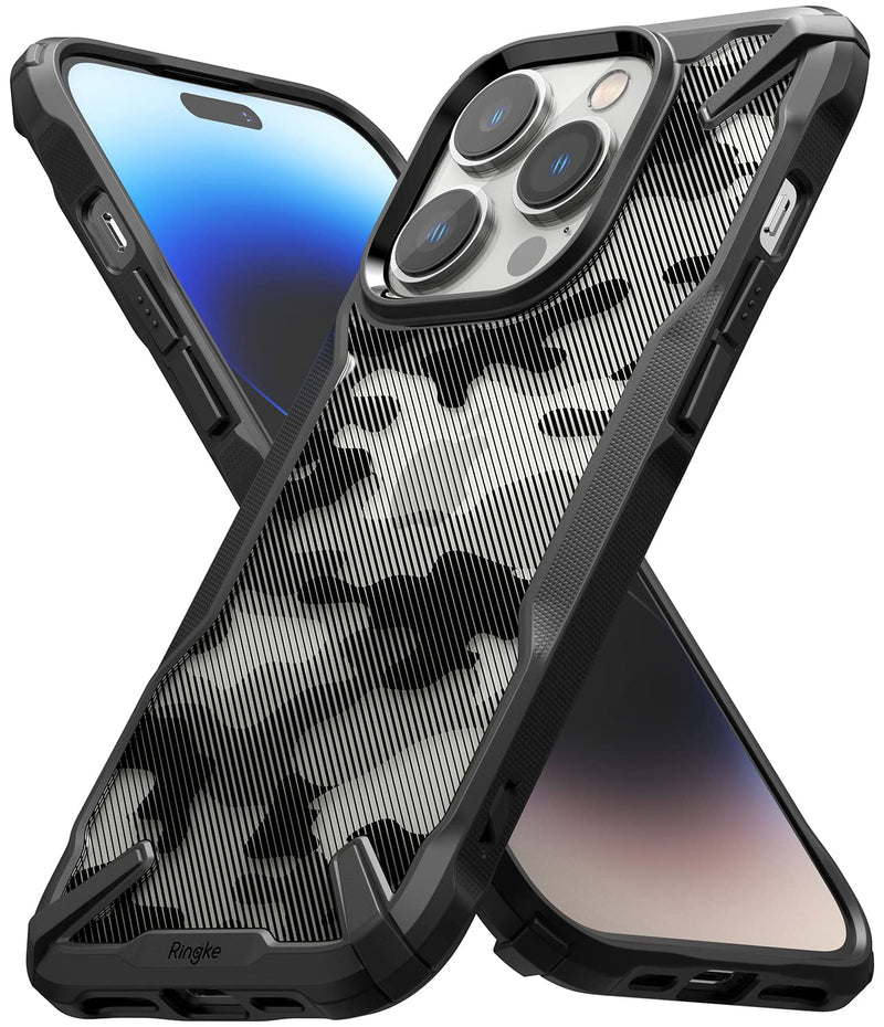 Ringke Fusion-X [Military Design] Compatible with iPhone 14 Pro Case 6.1 Inches, Camouflage Hard Back Heavy Duty Shockproof Advanced Protective Bumper Cover - Camo Black