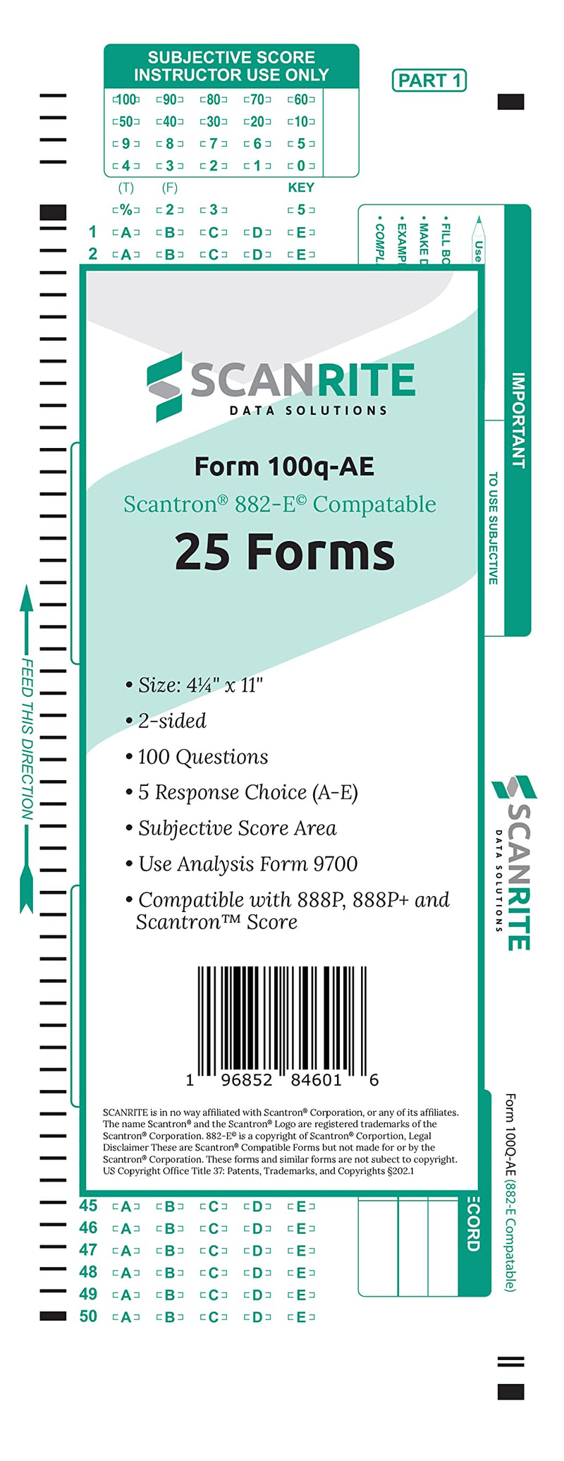 ScanRite - 882-E Scantron Compatible Testing Sheet (25 sheet pack) 25