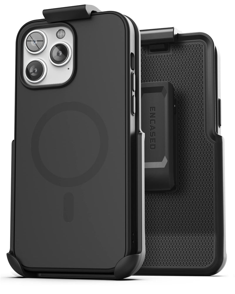 Encased MAG SlimShield Designed for iPhone 14 PRO Case with Belt Clip Holster - Compatible with MagSafe (Black) Black
