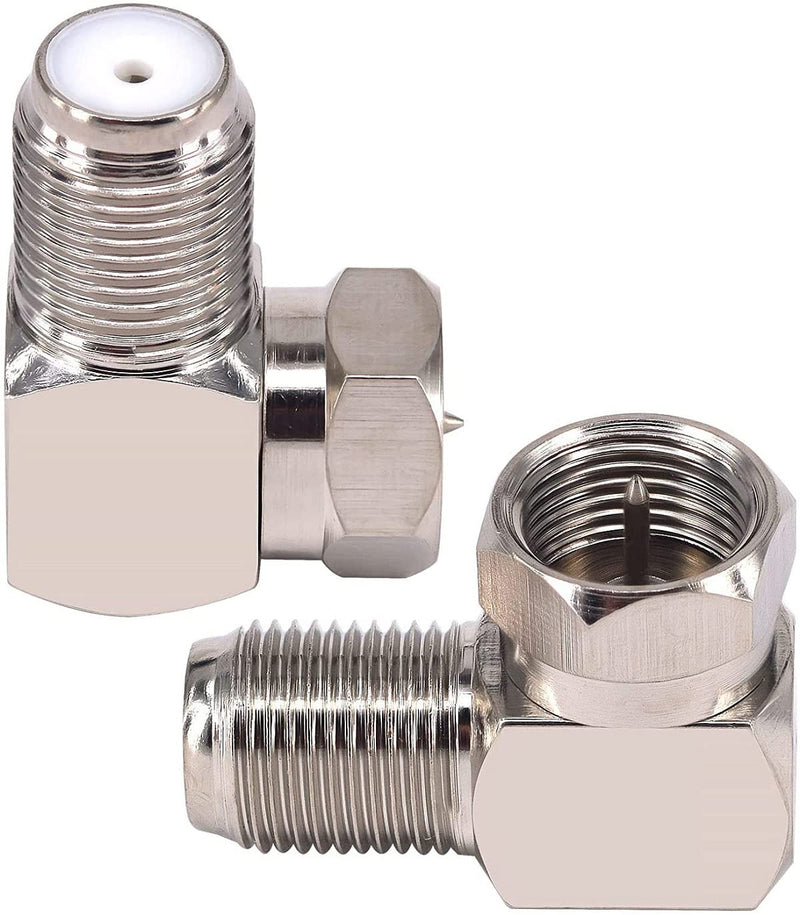 GZXUNFA 2 Pack F Type Coaxial Cable Right Angle Connector Male to Female Quick Connector Adapter, RG6 Coax Cable Extender – 90 Degree F Type Adapter for Wall Plates and Coax Cable