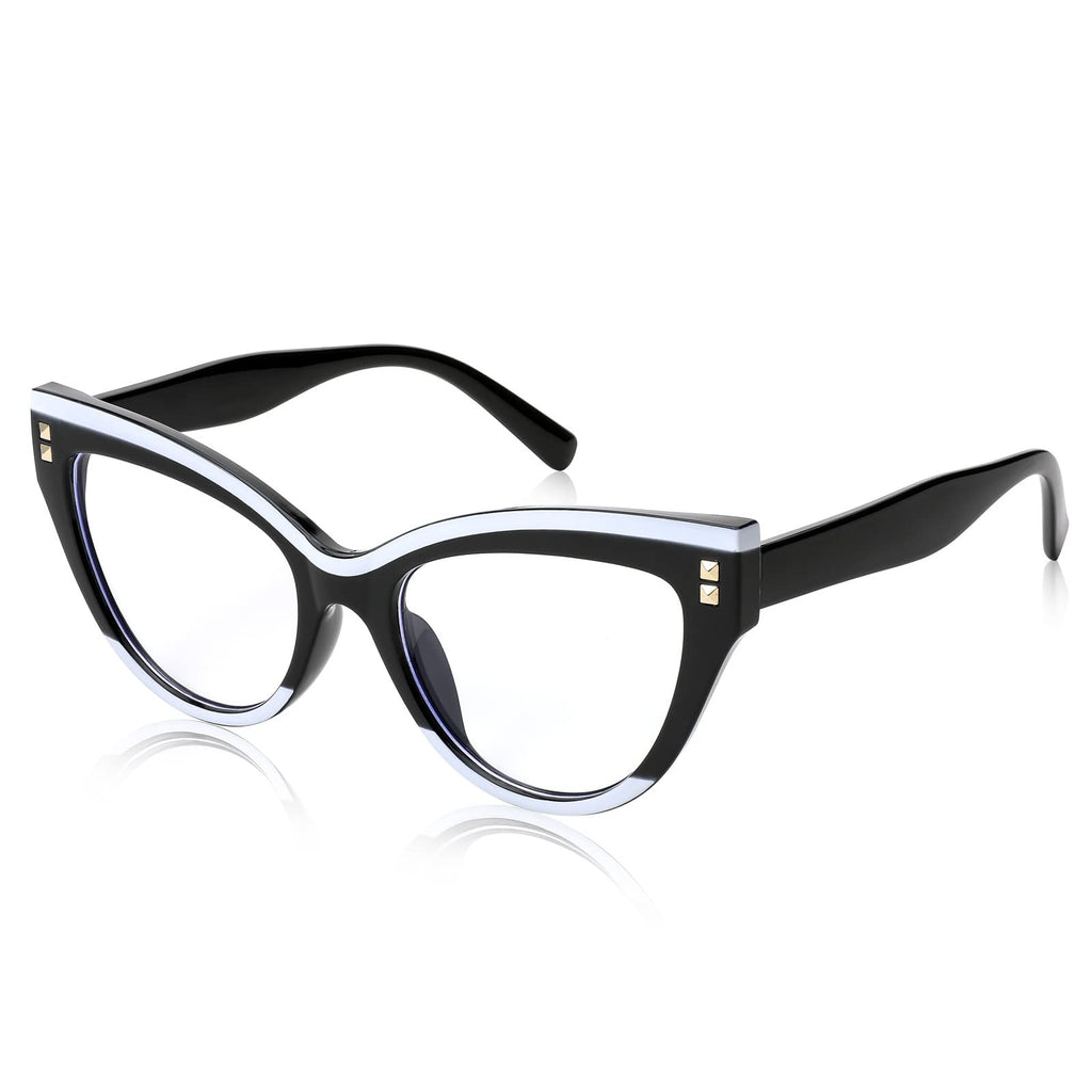 FEISEDY Women Oversized Blue Light Blocking Computer Glasses Fake Nerd Cat Eye Glasses Frame Anti Eyestrain B2323 Black & White Frame 63 Millimeters