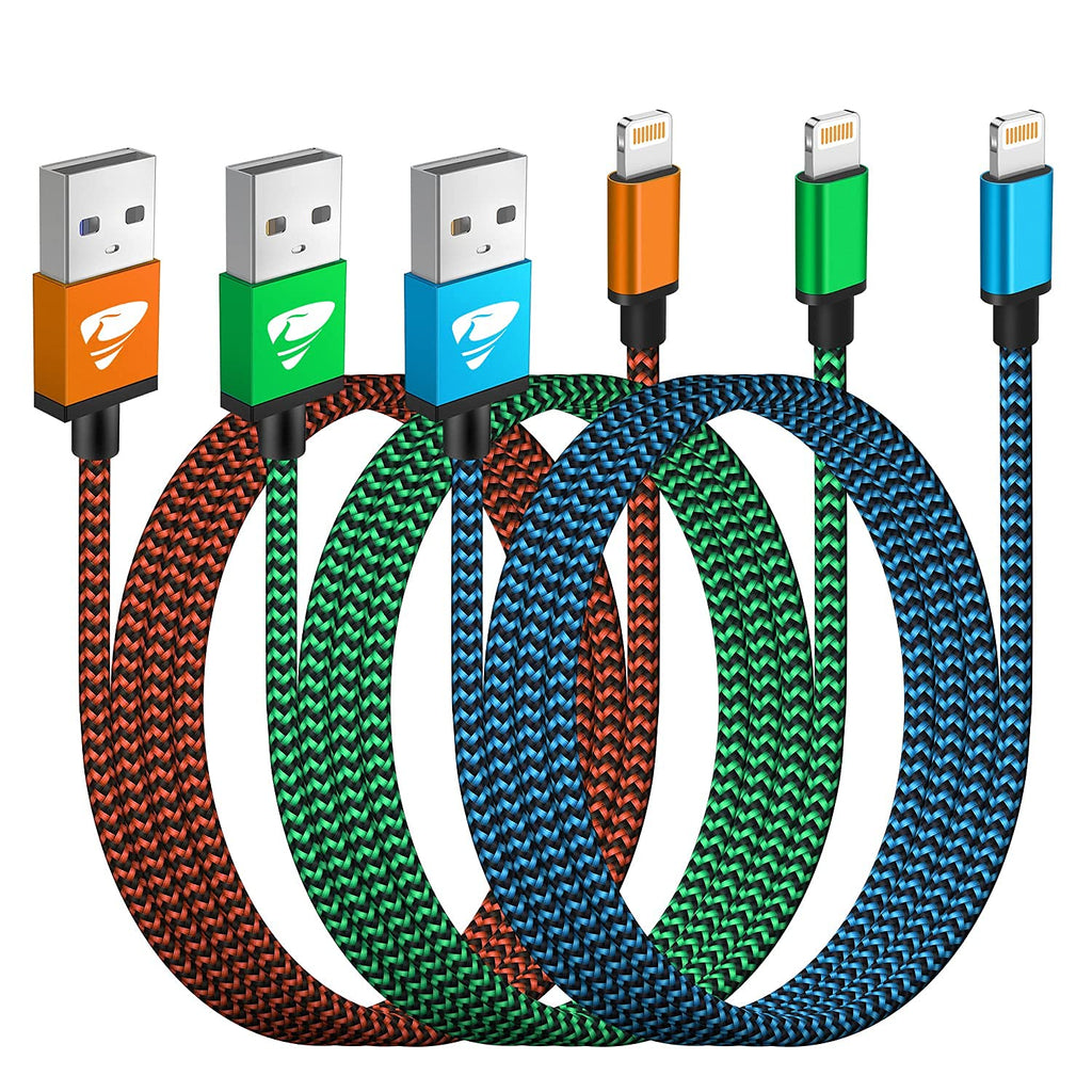 3Pack 10ft iPhone Charger Fast Charging, Aioneus Apple MFi Certified USB to Lightning Cable 10 Foot, Extra Long 10 Feet iPhone Charger Cord Compatible with iPhone 14 13 12 11 Pro Max XR XS 8 7Plus 6 Multicolored
