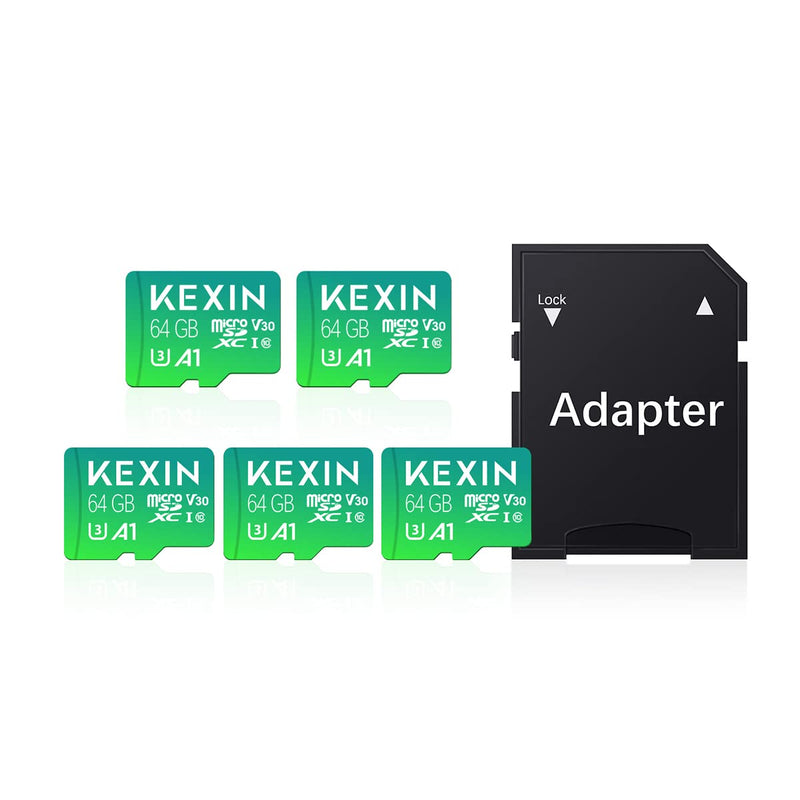 KEXIN Micro SD Card 64GB 5 Pack microSDXC Memory Card Class 10 Micro SD Card High Speed Up to 90MB/s, C10, U3, V30, A1 5 x 64G