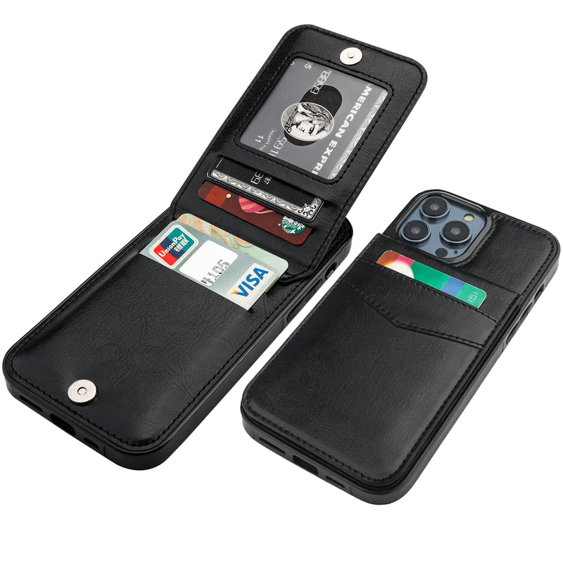 KIHUWEY Compatible with iPhone 14 Pro Case Wallet with Credit Card Holder, Flip Premium Leather Magnetic Clasp Kickstand Heavy Duty Protective Cover for iPhone 14 Pro 6.1 Inch (Black) Black