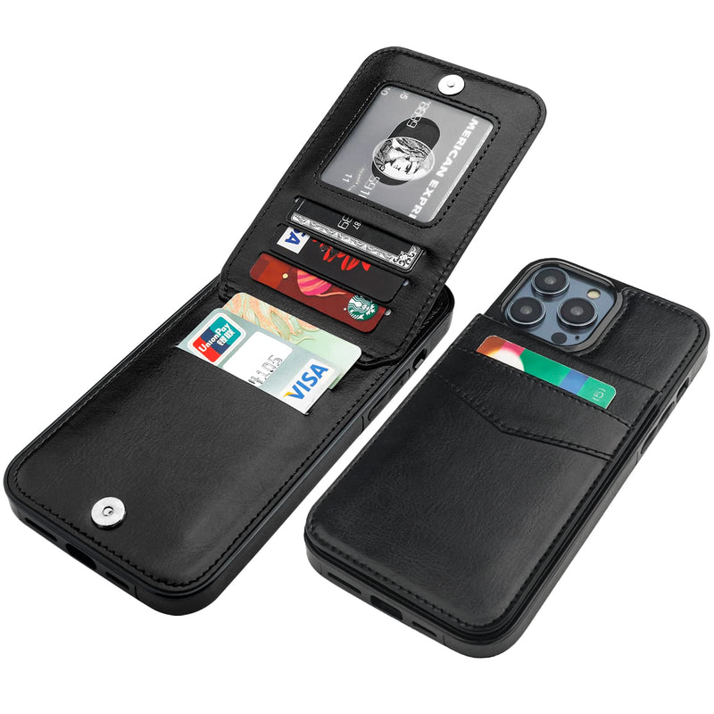 KIHUWEY Compatible with iPhone 14 Pro Max Case Wallet with Credit Card Holder, Flip Premium Leather Magnetic Clasp Kickstand Heavy Duty Protective Cover for iPhone 14 Pro Max 6.7 Inch (Black) Black