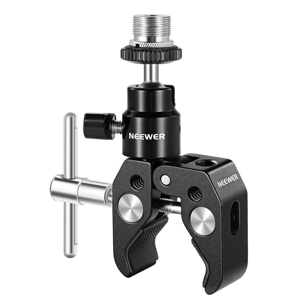 NEEWER Crab Clamp Articulated Mini Ball Head, Super Clamp Mic Mount with 1/4" to 5/8" Thread, Compatible with SmallRig Camera Cage and Microphones, Bearing up to 3.3lb/1.5kg (ST48)