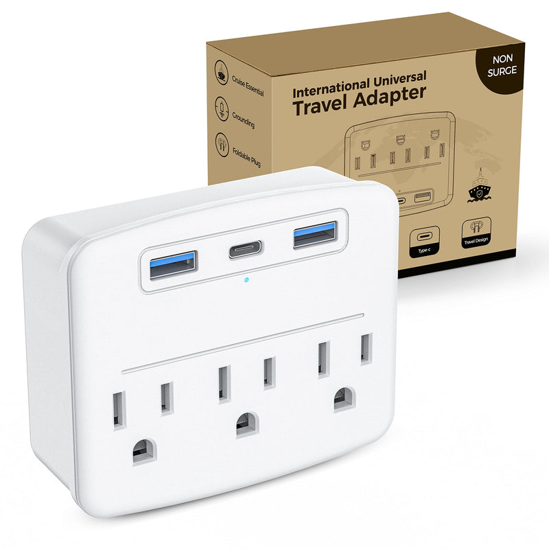 Cruise Power Strip Foldable Non Surge Protector with USB C Outlets 3.4A Total, Multi Plug Wall Socket, Cruise Essentials Accessories Must-Haves for Travel Ship, Home, Japan Applicable white