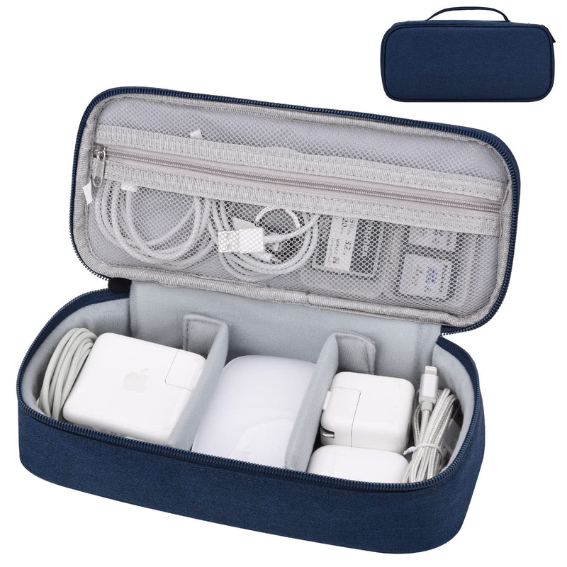 Electronics Organizer Travel Case, Carrying Pouch Bag for Travel Essentials, for Cable, Charging Cord, External Hard Drive, Portable Power Bank (Navy Blue) Large Navy Blue-L