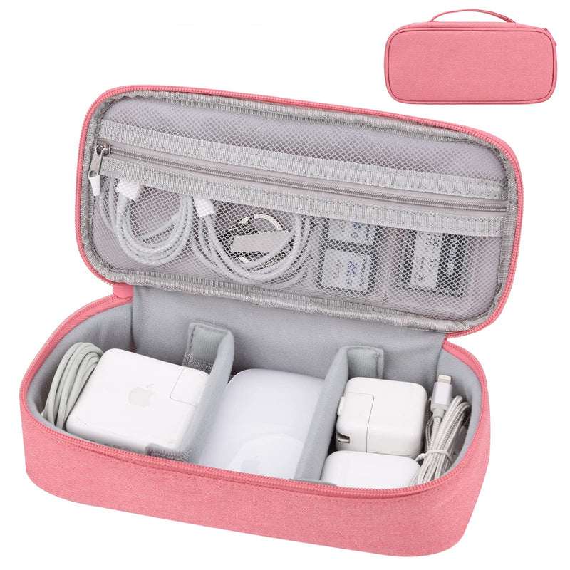 Travel Cord Organizer Case, Electronics Organizer Bag for Cable & Charger, External Power Bank, Portable Hard Drive (Pink) Large Pink-L