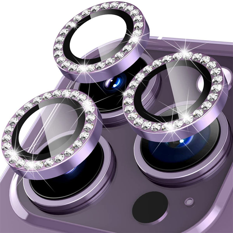 Suoman for iPhone 14 Pro 6.1 inch /14 Pro Max 6.7 inch Camera Lens Protector, Set with Diamonds Bling Camera Cover Tempered Glass for iPhone 14 Pro Max /14 Pro [Perfectly Fit] - Diamond Purple Diamond-Purple