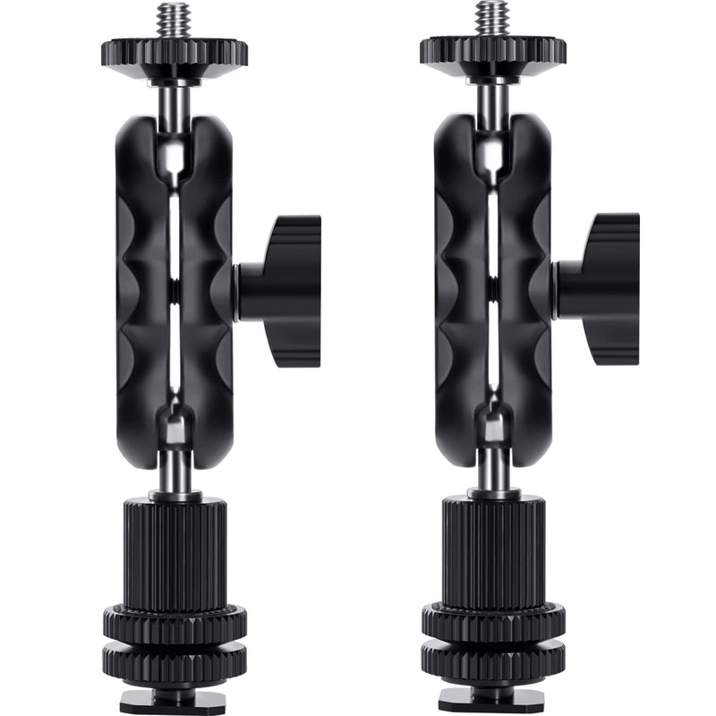 Lanxire Cool Ballhead Multi Function Double Ball Head Adapter with 1/4’’ Screw and Cold Shoe Mount for DSLR Cameras Camcorders Camera Cage LCD Monitor Flash LED Light Microphone etc - 2 Pack
