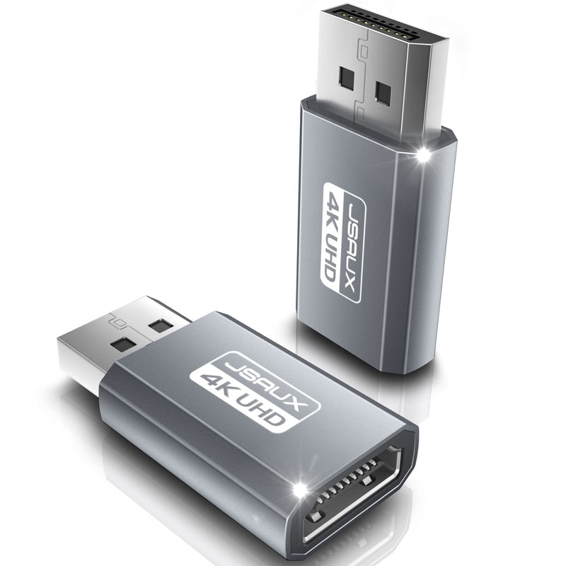 4K DisplayPort to HDMI Adapter 2-Pack, JSAUX DP PC to HDMI Monitor Converter Video UHD 2K@120Hz,4K@30 DP to HDTV Male to Female Uni-Directional adapter Compatible for Dell, Lenovo, HP,GPU, AMD, NVIDIA