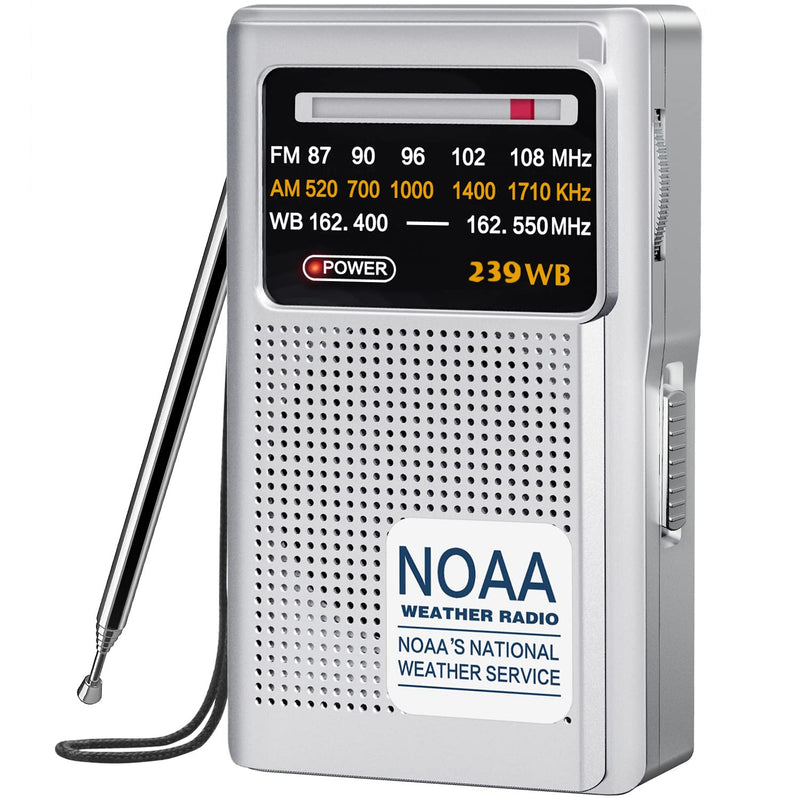 Goodes NOAA Weather Radio - Portable Emergency NOAA/AM/FM Radio, Large Speaker Transistor Radio with Good Reception and Long Battery Life, Small Radio with Headphone Jack, Powered by 2 AA Batteries