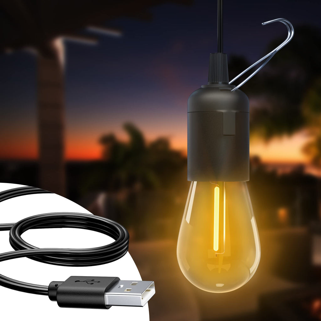 10FT USB LED Camping Light - 5W S14 Edison Bulb Portable USB Emergency Light for Indoor and Outdoor USB Power Cord Tent Light for Hiking/Garden/BBQ/Outdoor Activities (2700K Warm White) S14 -1Pcs