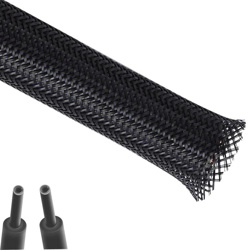 Aibole 25ft-1/4 inch PET Expandable Braided Cable Sleeve Wire Loom, Wire Sleeving for Home Device Cable Automotive Wire and Engine Bay-Black 25FT-1/4''