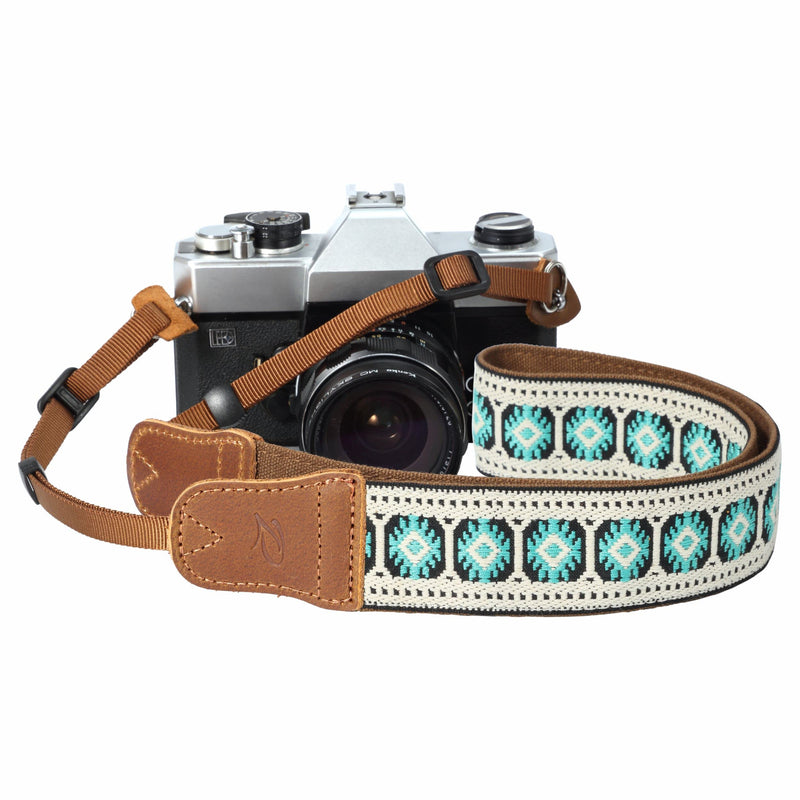 Camera Strap - 1.5" Cowhide Head Shoulder Neck Strap ,Retro Jacquard Embroidery Multi-pattern camera straps for Cameras and Binoculars,Cute Adjustable Thin Strap for Adults & Kids(Vintage White） Vintage White 1.5 inch Wide / Adjustable 31~60 inch
