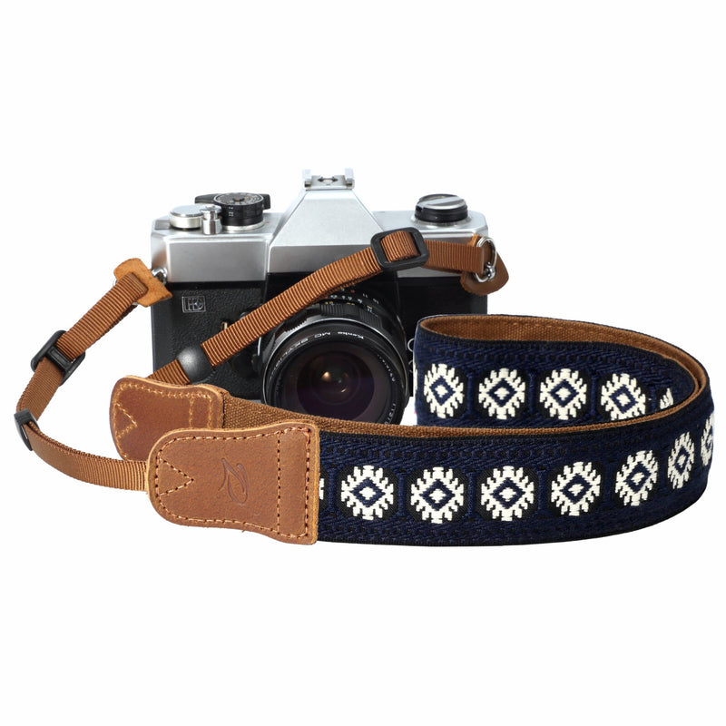Camera Strap - 1.5" Cowhide Head Shoulder Neck Strap ,Retro Jacquard Embroidery Multi-pattern camera straps for Cameras and Binoculars,Cute Adjustable Thin Strap for Adults & Kids(Vintage Blue） Vintage Blue 1.5 inch Wide / Adjustable 31~60 inch