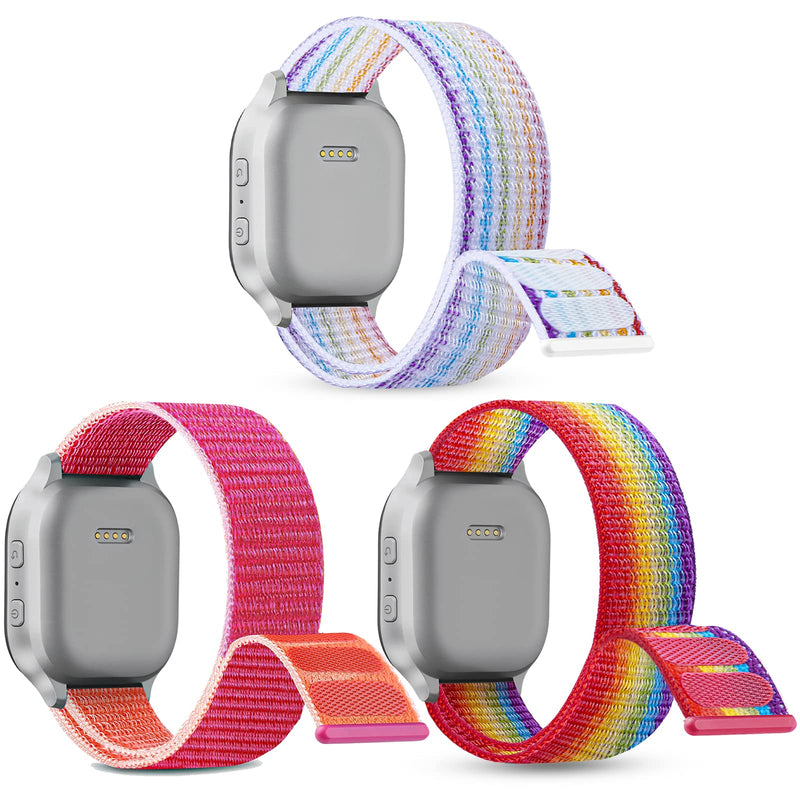 3 Pack Replacement Nylon Bands Compatible with Gabb Watch / Gizmo Watch 2 & 1, Hook & Loop Design Easy for Kids to Put On & Off, Breathable & Washable Rainbow+PomeRed+Neon