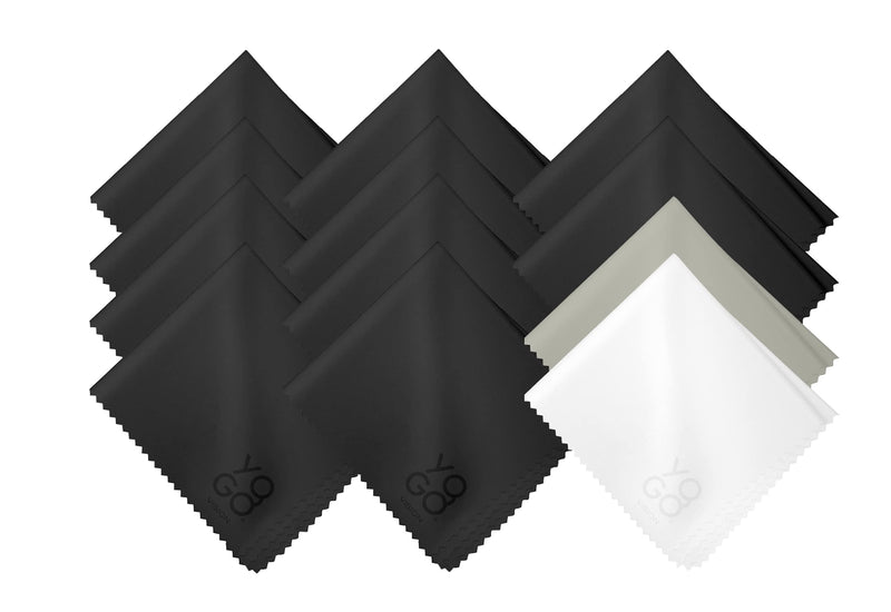 Microfiber Cleaning Cloth 12-Pack Individually Packed (6"x 7") Glasses Cleaning Cloths for Eyeglasses Phone Computer Screen Laptop Camera Lenses (10 White, 1 Grey, 1 White) 10 Black 1 Grey 1 White