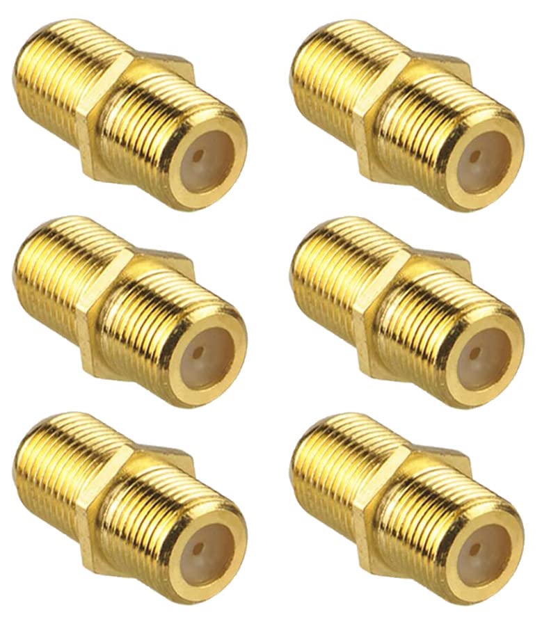 6 Pack Coaxial Cable Connector, RG6 Coax Cable Extender F-Type Gold Plated Adapter Female to Female for TV Cables, Satellite Receiver, VCR and Cable Modem 6