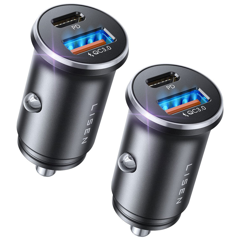 2-Pack USB C Car Charger Fast Charging[PD30W&QC18W], Type C Car Cigarette Lighter USB Charger, LISEN USBC Car Charger Adapter Compatible with iPhone 14 Pro Max Plus 13 12, iPad, Samsung, Pixel, Google