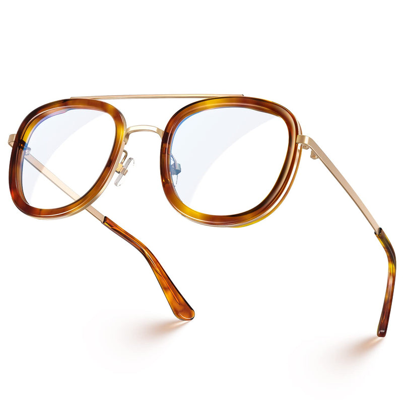 VISOONE Vintage Round Metal Rim Medium Eyewear with Anti-glare Blue Light Blocking Computer Glasses for Women Man ANTIS Amber Tortoise