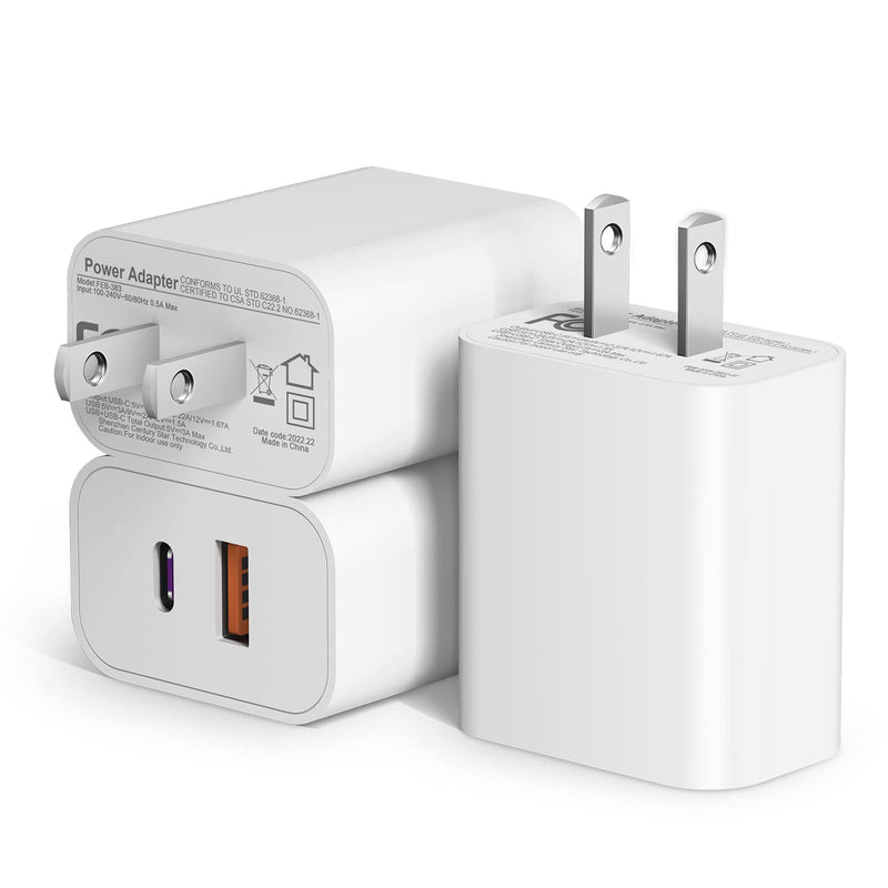 USB C Wall Charger Block for iPhone 14,3-Pack Dual Port PD Power Delivery 20W Type C Fast Charger Block Compatible with iPhone14/14 Pro/14 Pro Max/13/13 Pro/12/12 Pro/iPad/Airpod,Samsung Galaxy