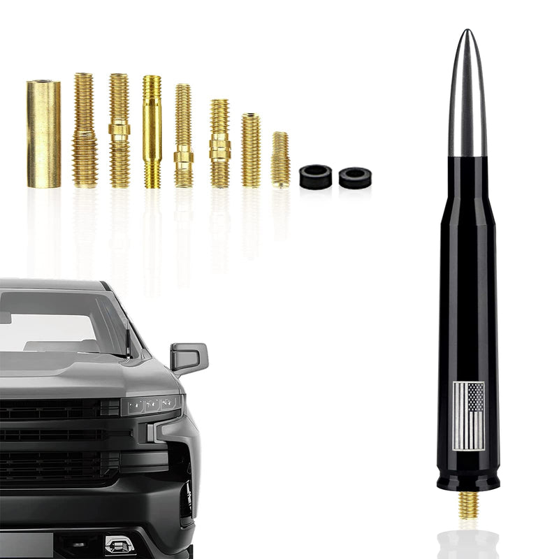Ajxn 1 PC Car Truck Bullet Antenna, Automobile Antenna Mast, Suitable for GM Chevy Silverado 1500 3500 HD Avalanche GMC Sierra 1500 3500 Denali Heavy Duty Pickup Trucks Accessories (Silver) Silver