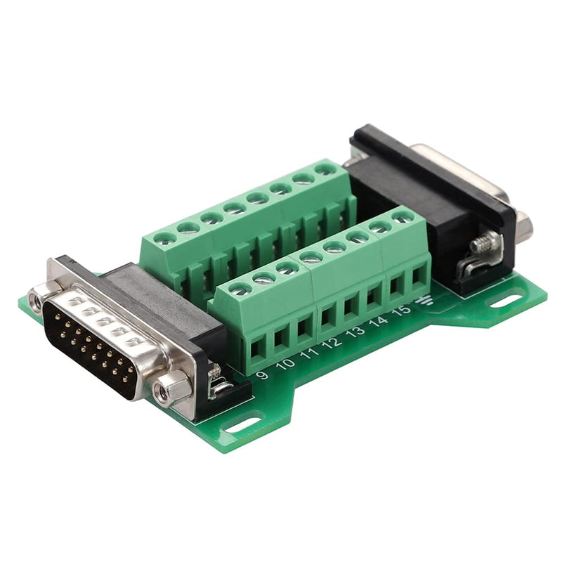 Jienk DB15 Male to Female Terminal Breakout Board, RS232 D-SUB Serial to 15pin Port Terminal Block Gender Changer Connector DB15 Male to Female（1pcs）