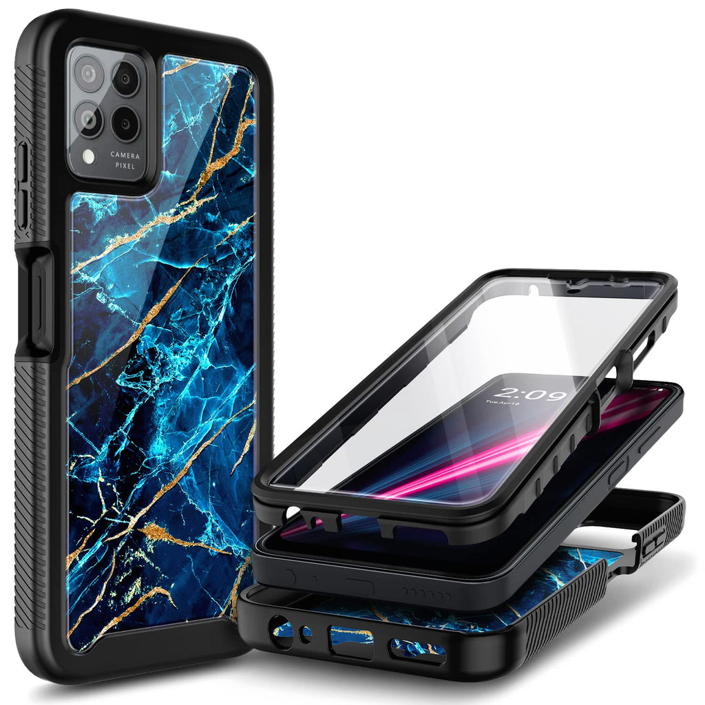 NZND Case for T-Mobile REVVL 6 Pro 5G with [Built-in Screen Protector], Full-Body Shockproof Protective Rugged Bumper Cover, Impact Resist Durable Phone Case (Marble Design Sapphire) Marble Design Sapphire