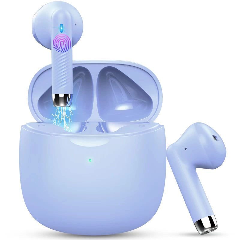 Wireless Earbuds, Bluetooth 5.3 Headphones in Ear with Noise Cancelling Mic, Bluetooth Earbuds Stereo Bass, IP7 Waterproof Sports Earphones, 32H Playtime USB C Charging Ear Buds White for Android iOS Purple