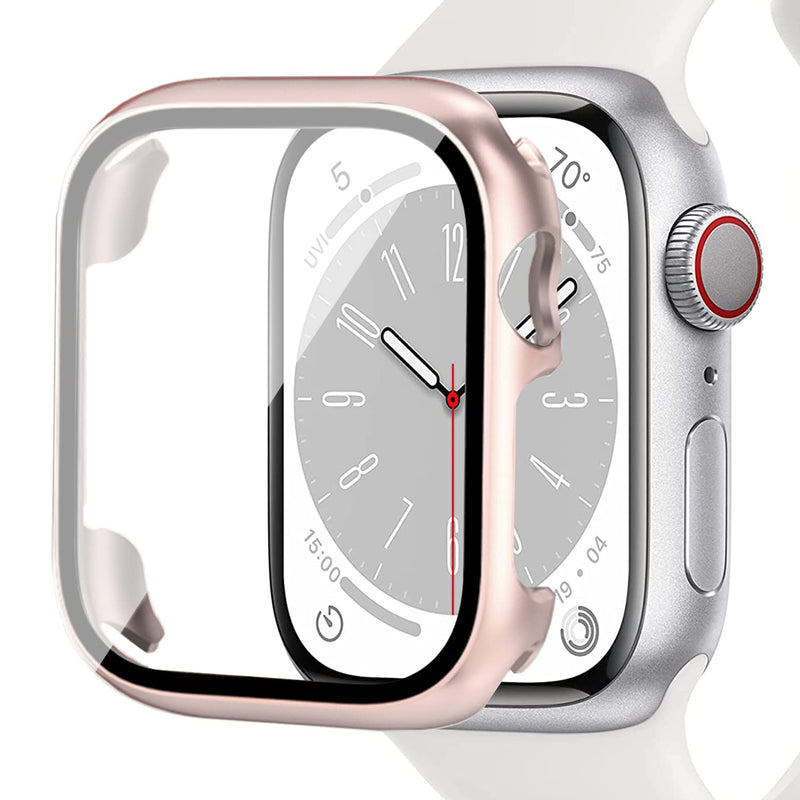 Miimall Compatible Apple Watch Series 8 41mm Case with Screen Protector Anti-Scratch Shockproof Hard PC and Tempered Glass Film Bumper Case for Apple Watch 41mm Series 7 & 8 (Rose Gold) Rose Gold For Apple Watch 7/8 41mm