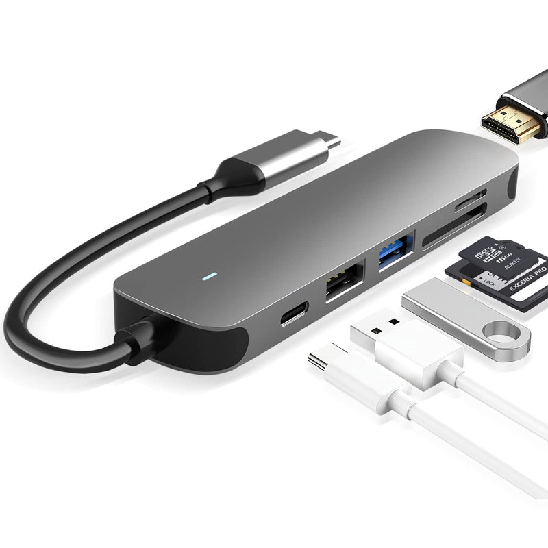 USB C HUB, USB C Adapter 6 in 1 with USB 3.0, 4K-HDMI, USB C Connection/PD, SD/TF Card Reader, Docking Station Compatible with MacBook Pro/Air Laptop and Other Type C Devices