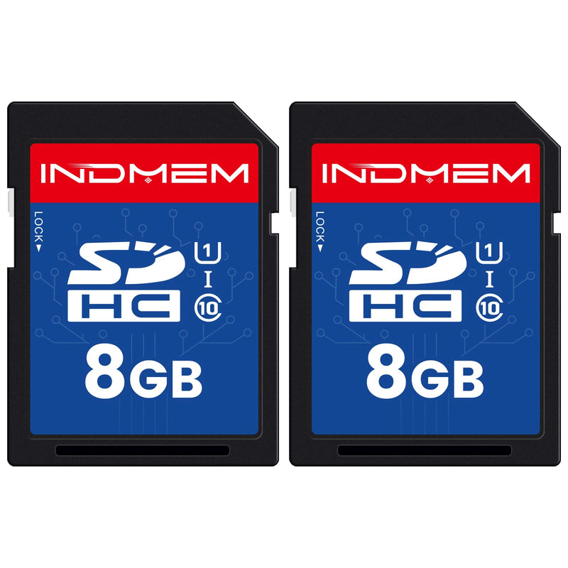 INDMEM SD Card 8GB 2 Pack UHS-I U1 Class 10 8G SDHC Flash Memory Card Compatible with Digital Camera, Computer, Trail Cameras 2Pcs