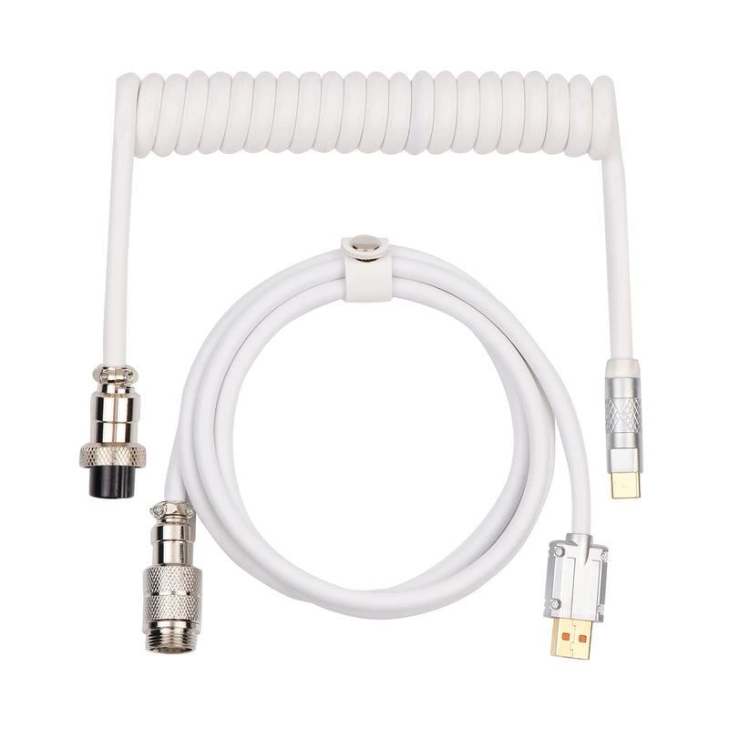 EPOMAKER Puff Aviator Coiled USB Cable, Type C Detachable Mechanical Gaming Keyboard Cable for Mac/Win/Gamers（Puff White） Puff White