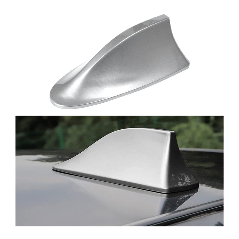 Shark Fin Aerial Antenna for Car Roof, Automotive Top Roof AM/FM Radio Signal Base Cover, Vehicle Shark Fin Shape Decor with Adhesive Tape, Car Accessories Universal for Trucks, SUV, Van (Silver) Silver
