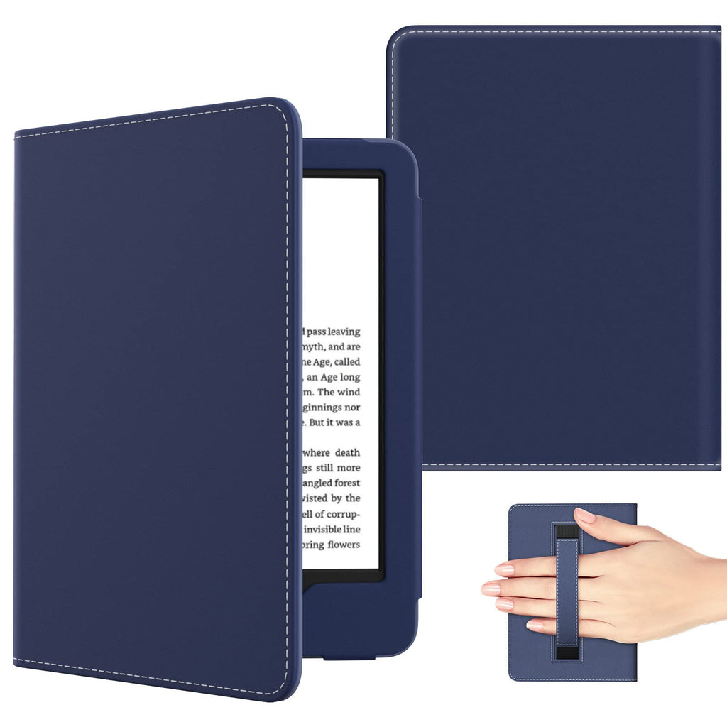 MoKo Case Fits All-New 6" Kindle (11th Generation, 2022 Release)/ Kindle (10th Gen,2019)/Kindle (8th Gen, 2016), Ultra Lightweight PU Shell Cover with Auto Wake/Sleep for Kindle 2022, Dark Blue 1-Dark Blue