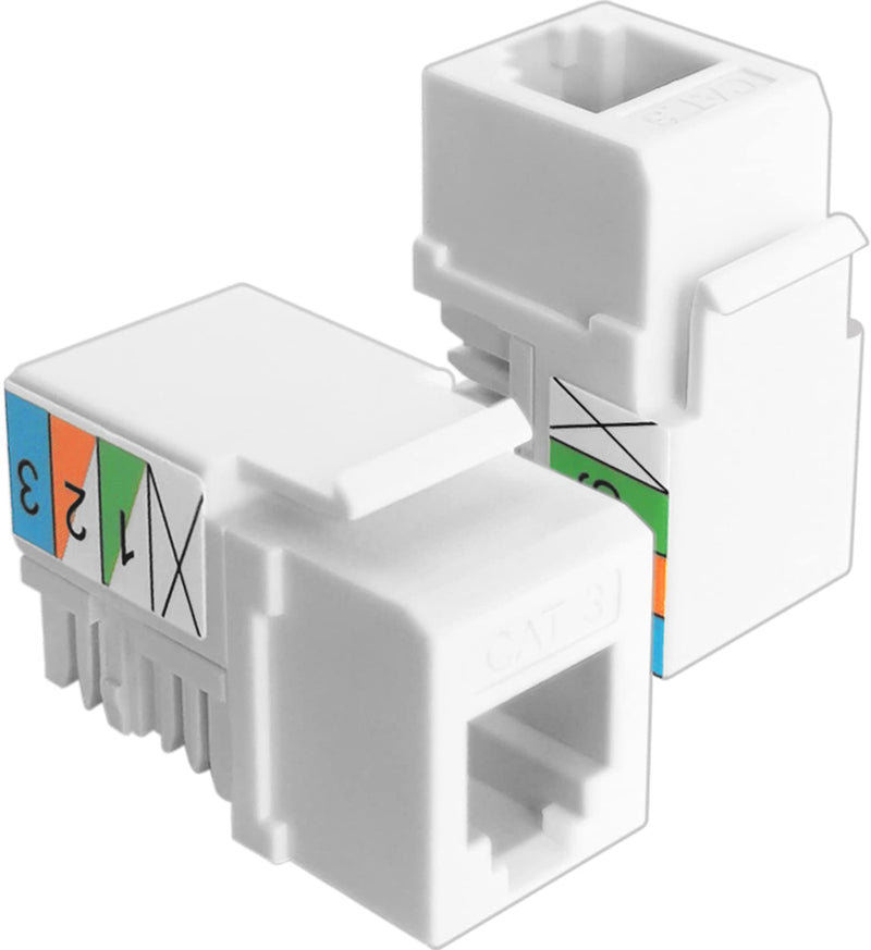 NECABLES (2 Pack) CAT3 Telephone Keystone Jack Phone Keystone Jack Punch Down Type 110 IDC to RJ11/RJ12 6P6C Female White