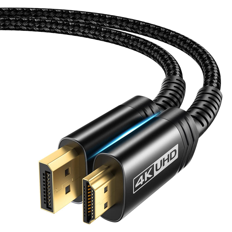 4K DisplayPort to HDMI Cable 6.6FT, JSAUX DP to HDMI Video UHD 2K@120Hz/4K@30 Nylon Braided DP to HDTV Uni-Directional Cord for Dell, Monitor, Projector, Desktop, AMD, NVIDIA, Lenovo, HP-Black Black 1