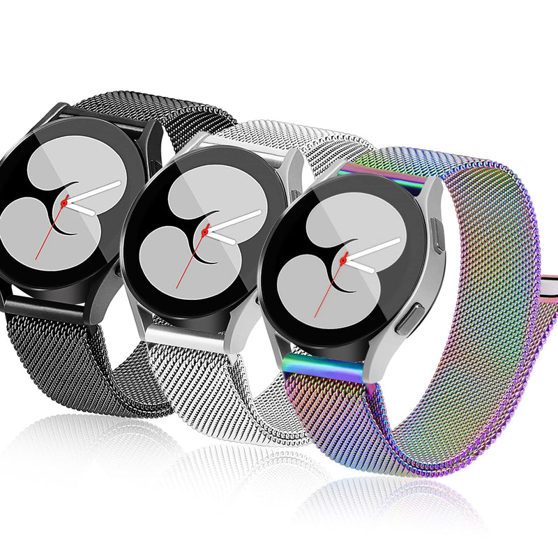 3 Packs Soft Metal Milanese Samsung Watch 4/5 Band, Mesh Loop 20mm Super Breathable & Comfortable band, Compatible with Samsung Galaxy Watch 5/Watch 5 Pro/Galaxy Watch 4/Active 2/ Watch 3 41mm Black / Colorful / Silver