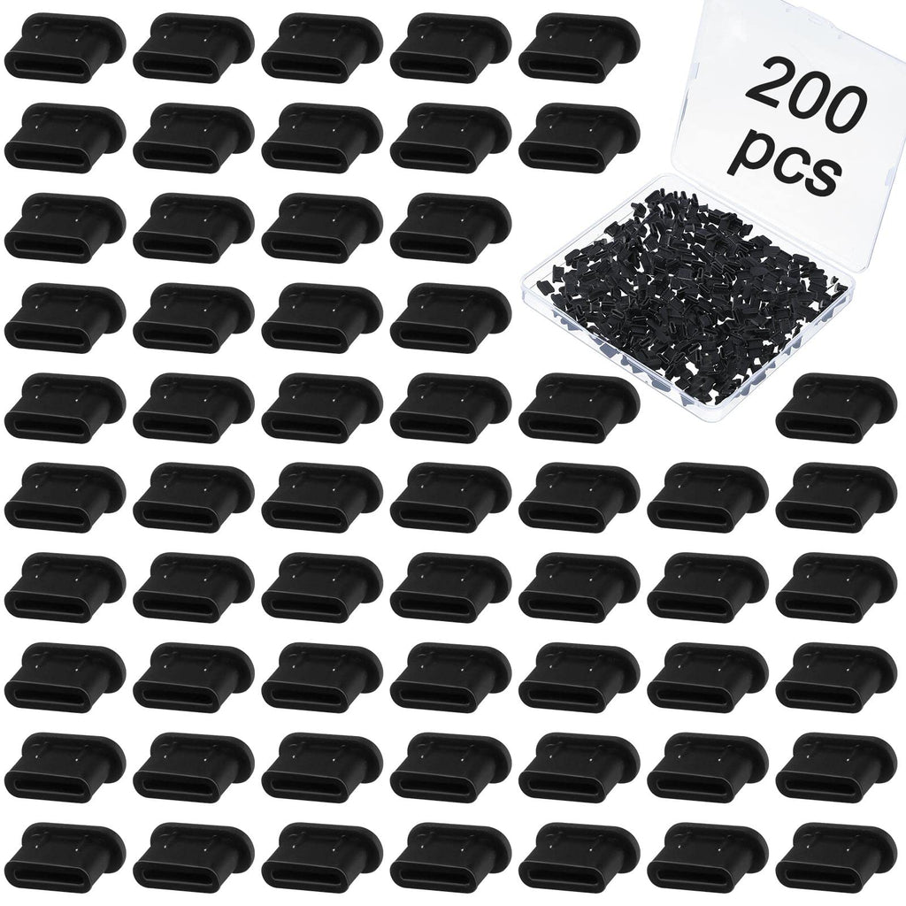 200 Pcs USB C Dust Plugs Type C Charging Port Plug Silicone Anti Dust Cover with Storage Box Black USB C Port Cover Compatible with Samsung, Note 20, Pixel Type C Ports on Smartphone or MacBook Laptop